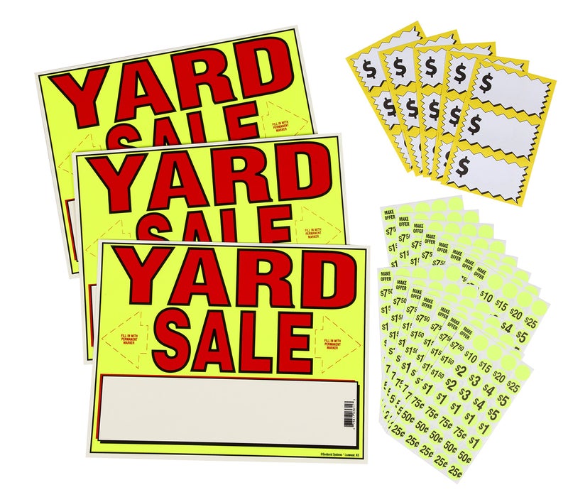 Sunburst Systems 4195 Yard Sale EZ Kit w/Direction Space, Repriced Stickers, Price Label Sheets, Neon Yellow 11 * 14 inches - Image 1